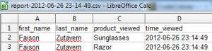 Mock CSV Report Data opened in LibreOffice Calc