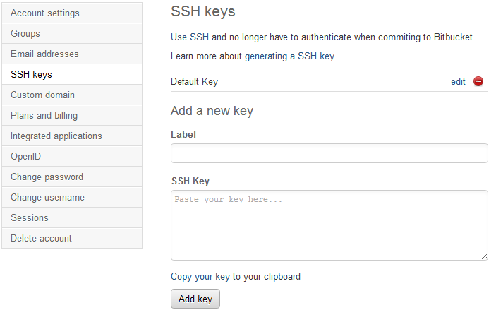bitbucket's SSH keys section